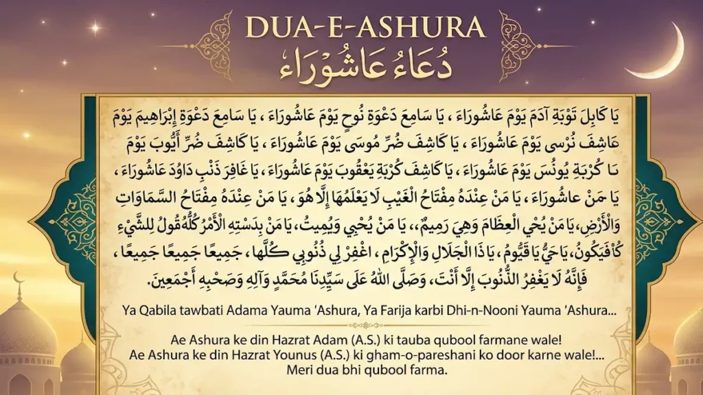 Complete Dua e Ashura text along with Ashura ki Dua translation and Ziyarat e Ashura details.