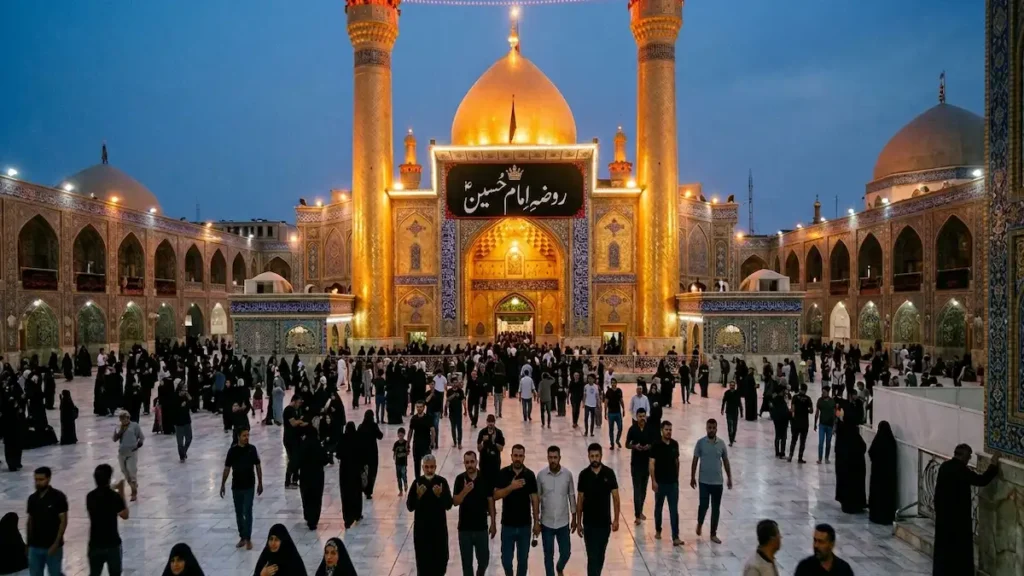 Ziyarat Imam Hussain ke liye Karbala mein mojud muqaddas Roza Imam Hussain (Imam Hussain Shrine) ka nazaara